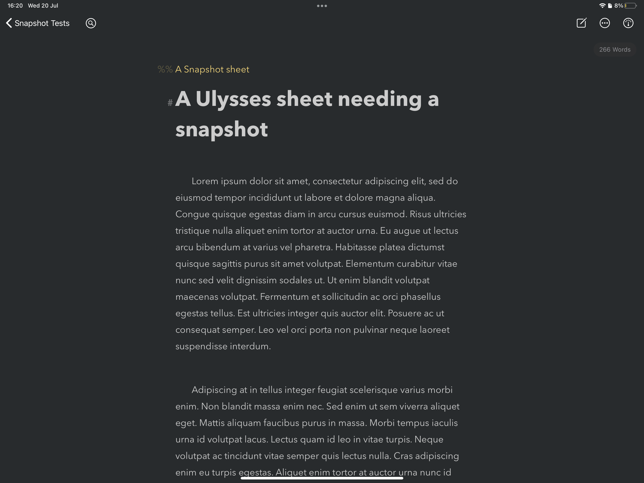 A sheet which needs a snapshot in Ulysses